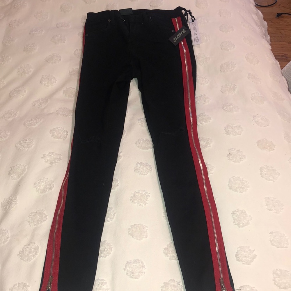 BLANKNYC ripped knee zip up red leg